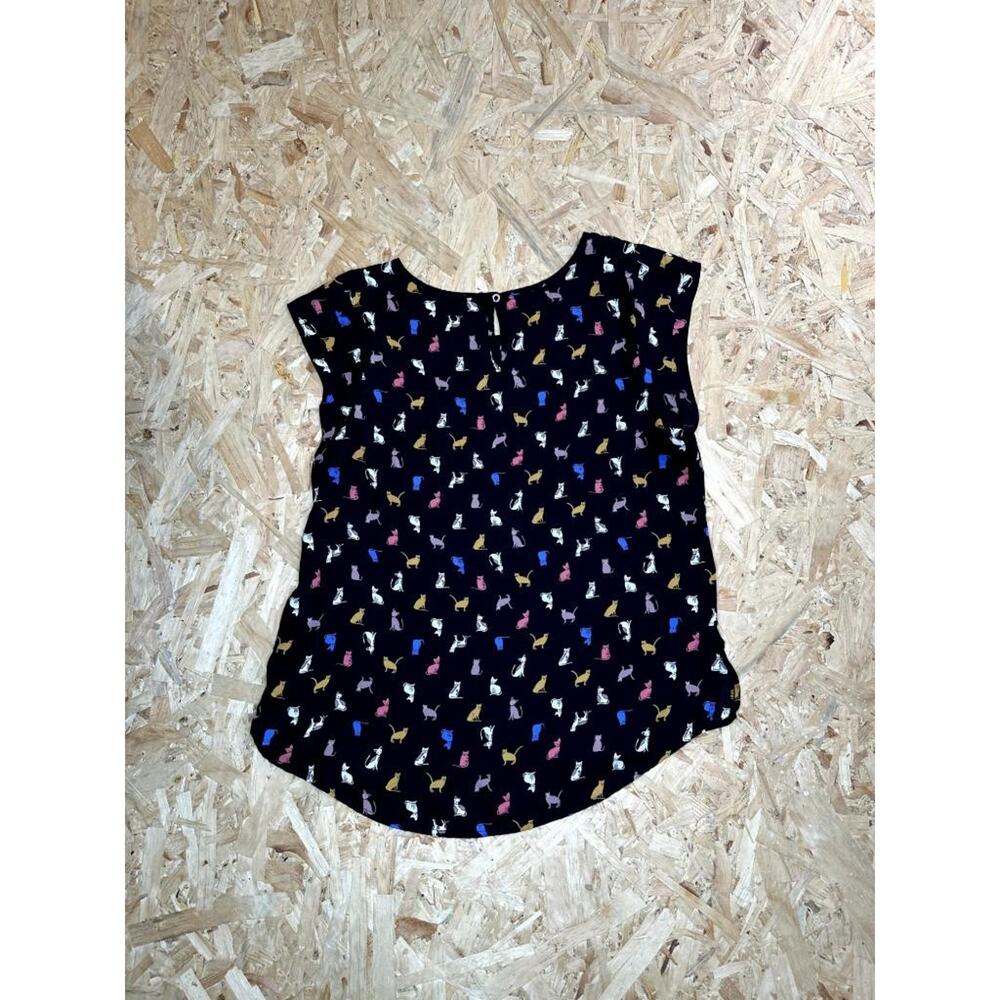 Sweet Rain Cat Print Blouse Womens Large Black Colorful Kitty Pattern Tank Top - Picture 9 of 14